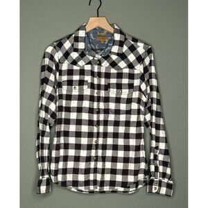 Jach's Girlfriend Black White Buffalo Plaid Women's Small Comfort Stretch Button